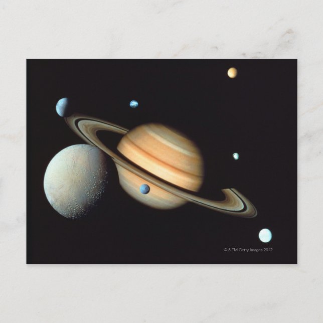 Saturn und Satelliten Postkarte (Vorderseite)