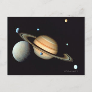 Saturn und Satelliten Postkarte