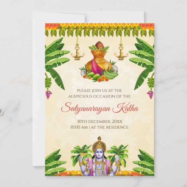 Satyanarayan Einladung indische Puja laden (Vorderseite)
