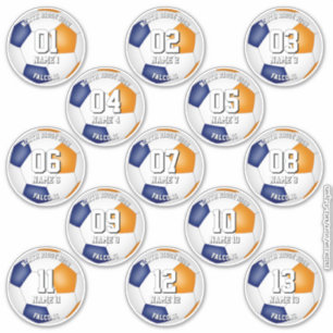 Satz blauer orangefarbener Teamfarben 13 Fußballsp Aufkleber