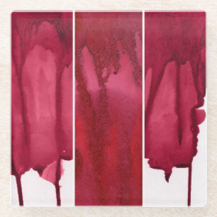 Satz roter Aquarell abstrakt handgemalt Glasuntersetzer