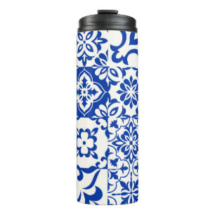 Satz von 16 Fliesen Azulejos in Blau, Weiß. Origin Thermosbecher