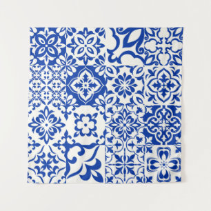 Satz von 16 Fliesen Azulejos in Blau, Weiß. Origin Wandteppich