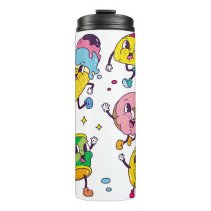 Satz von Lebensmitteln und Getränken im Retro-Cart Thermosbecher