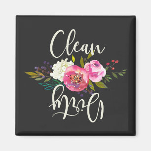 Sauber / dreckig, rosa Boho Blumengeschirrspüler Magnet