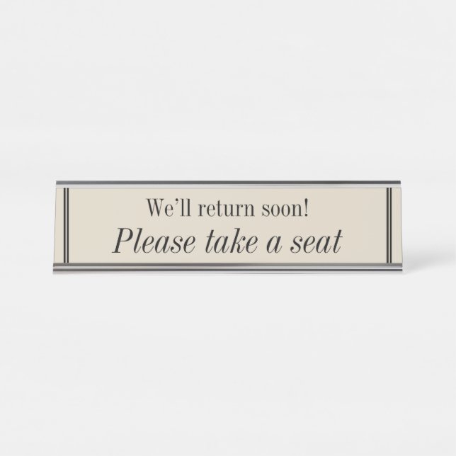 Sauber, elegant "Bitte nehmen Sie Platz" Schreibtischnamensplakette (Vorderseite )