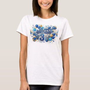 Saubere blaue HAPPY BIRTHDAY 3RD 3D-Textkunst T-Shirt