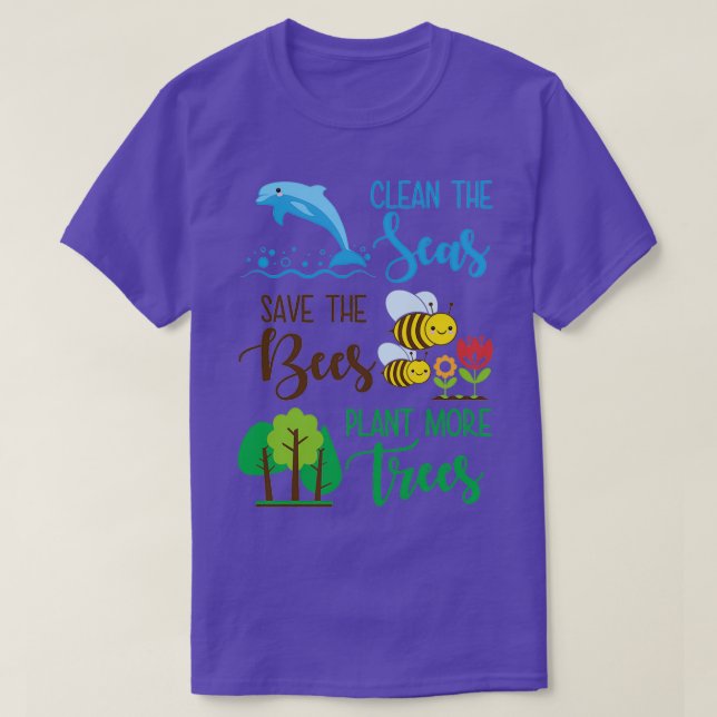 Saubere das Meer Rette die Bienen Pflanze mehr Bäu T-Shirt (Design vorne)