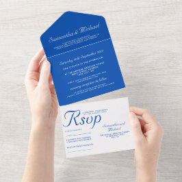 Saubere einfache Kobaltblaue weiße Hochzeit All In One Einladung