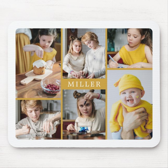 Saubere, elegante Gelbe Familie 6 FotoCollage Mousepad (Vorne)