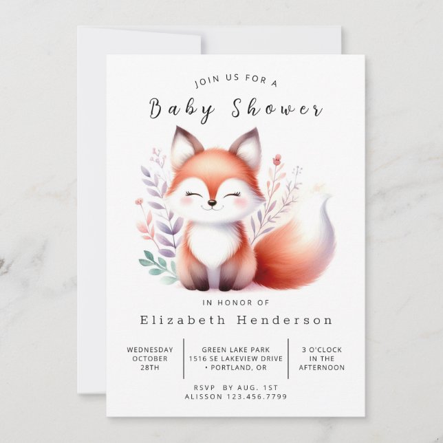 Saubere Forest Fox Kinderdusche Einladung (Vorderseite)