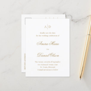 Saubere klassische Hochzeit Gold - Save the Date Ankündigungspostkarte