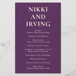 Saubere kühne Schriftart Lila Hochzeitsprogramm fü