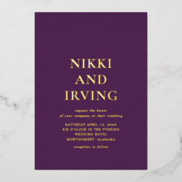 Saubere kühne Schriftart Lila Moderne Hochzeit Folieneinladung