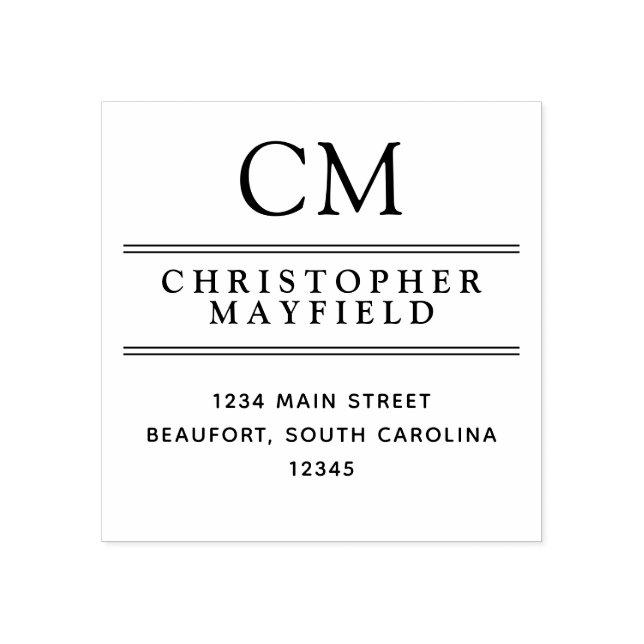 Saubere Linien Moderne Monogramm-Rücksendeadresse Gummistempel (Prägung)