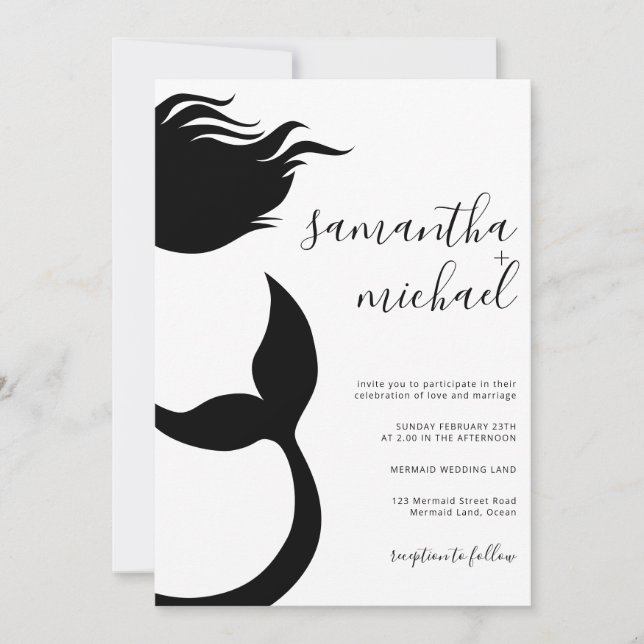 Saubere Meerjungfrau-Silhouette Hochzeit Einladung (Vorderseite)