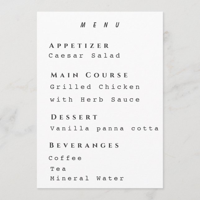 Saubere Menüvorlage Modern Einfache Rezeption Menükarte (Vorderseite)
