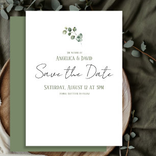 Saubere minimalistische Eukalyptus-Hochzeit  Save The Date