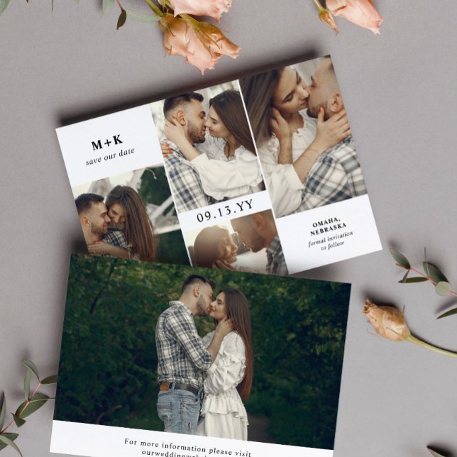 Saubere, moderne Initialen und 4 Fotos Save the Da Date (Von Creator hochgeladen)