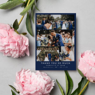 Saubere Navyblau-Hochzeitsfoto-Collage Dankeschön Dankeskarte