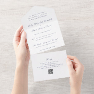 Saubere Navyblaue QR-Code Elegante Hochzeit All In One Einladung