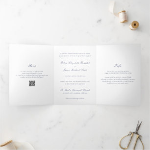 Saubere Navyblaue QR-Code Elegante Hochzeit Dreifach Gefaltete Einladung