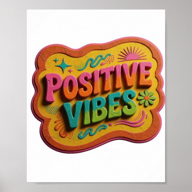 Saubere Pink POSITIVE VIBES Text Design Poster (Vorne)