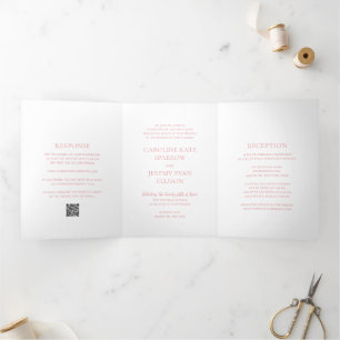 Saubere Pinke QR-Code Elegante Hochzeit Dreifach Gefaltete Einladung