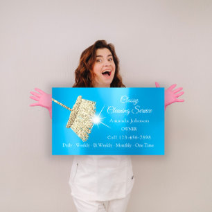 Saubere Reinigung Service Haushaltshilfe Gold Blau Visitenkarte