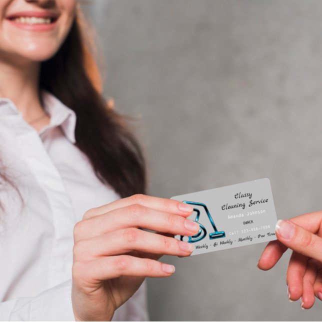 Saubere Reinigung Service Magazin Reiniger Grau Visitenkarte (Classy & clean – Your premium service mirrored in a FlorenceK card. #CleanWithClass)
