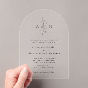 Saubere Schwarz-Weiß-Botanische Hochzeit Acryleinladungen