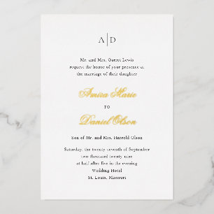 Saubere Schwarz-Weiß-Klassische Hochzeit Folieneinladung