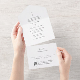 Saubere Schwarz-Weiß-Monogramm-Moderne-Hochzeit All In One Einladung