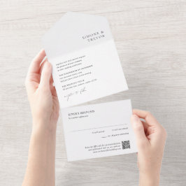 Saubere Schwarz-Weiß-QR-Code-Moderne Hochzeit All In One Einladung