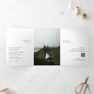 Saubere Schwarz-Weiß-QR-Code-Moderne Hochzeit Dreifach Gefaltete Einladung