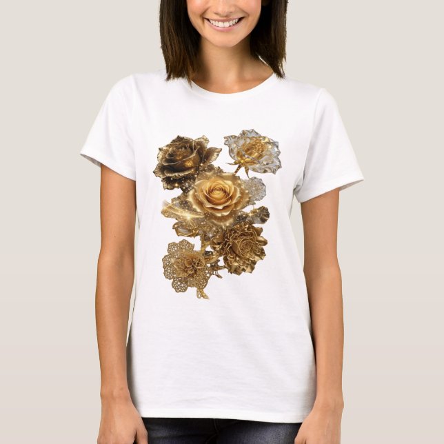 Saubere Silber-GOLDEN ROSES Statement T-Shirt (Vorderseite)