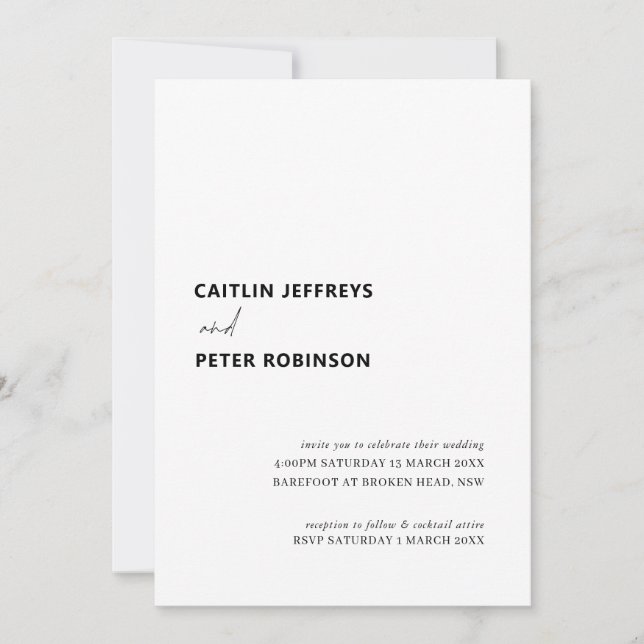 Saubere und moderne Schwarz-Weiß-Hochzeit Einladung (Vorderseite)