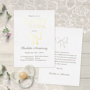 Saubere Weiße Elegante Schleife Baby Shower Folieneinladung