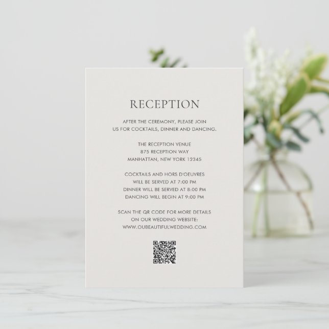 Sauberer neutraler QR-Code Elegante Hochzeit Begleitkarte (Stehend Vorderseite)