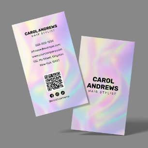 Sauberer Pastell-Holografischer Friseursalon-QR-Co Visitenkarte