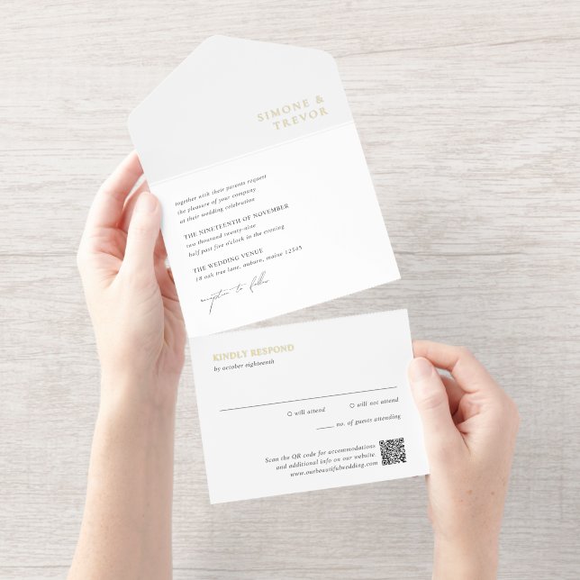 Sauberer schwarzer und weißer QR-Code Moderne Hoch All-in-One-Einladung (Abreißstreifen)