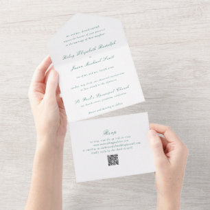 Sauberer Smaragdgrüner QR-Code Elegante Hochzeit All In One Einladung