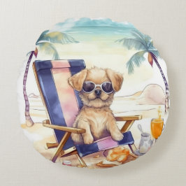 SAUBERER SOMMERHUND AM STRAND RUNDES KISSEN