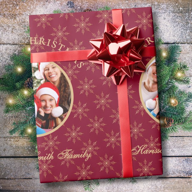 Sauberer Wald Burgundi Gold Schneeflocken Weihnach Geschenkpapier (Von Creator hochgeladen)