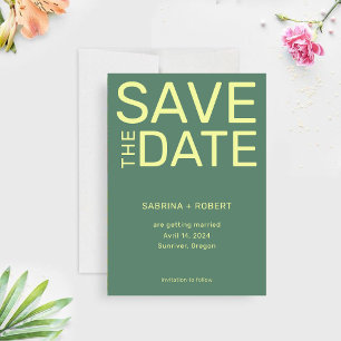 Sauberes, einzigartiges Sage Green & Yellow Script Save The Date
