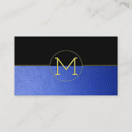 Sauberes, elegantes Monogramm blaues Imitat Leder  Visitenkarte