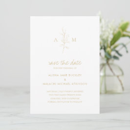 Sauberes Gold Botanisches Foto Elegante Hochzeit Save The Date