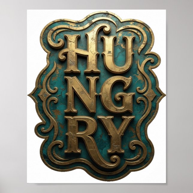 Sauberes Gold HUNGRY Slogandesign Poster (Vorne)
