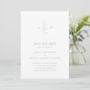 Sauberes Hellgrün Botanisch Elegante Hochzeit Save The Date