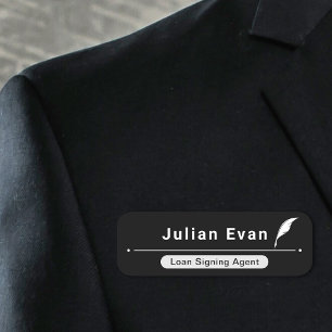 Sauberes Minimal Schwarz und Weiß Quill Icon Notar Namensschild
